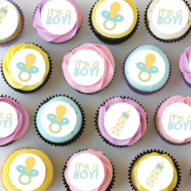 Baby Boy Pre-Cut Mini Edible Cupcake Or Cookie Toppers 1