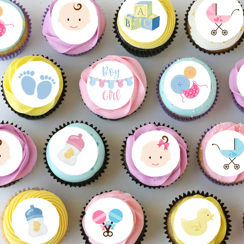 Baby Girl Boy Shower Birth Pre-Cut Mini Edible Cupcake Or Cookie Toppers 1