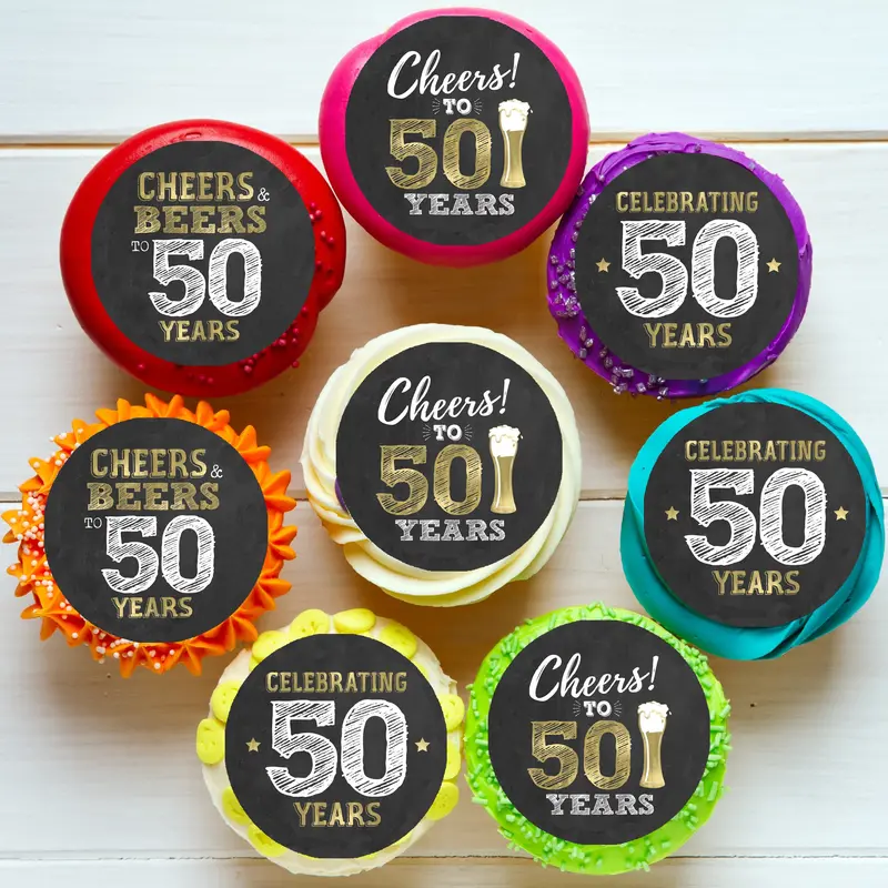 Cheers & Beers To 50 Years Pre-Cut Edible Cupcake Or Cookie Toppers 1