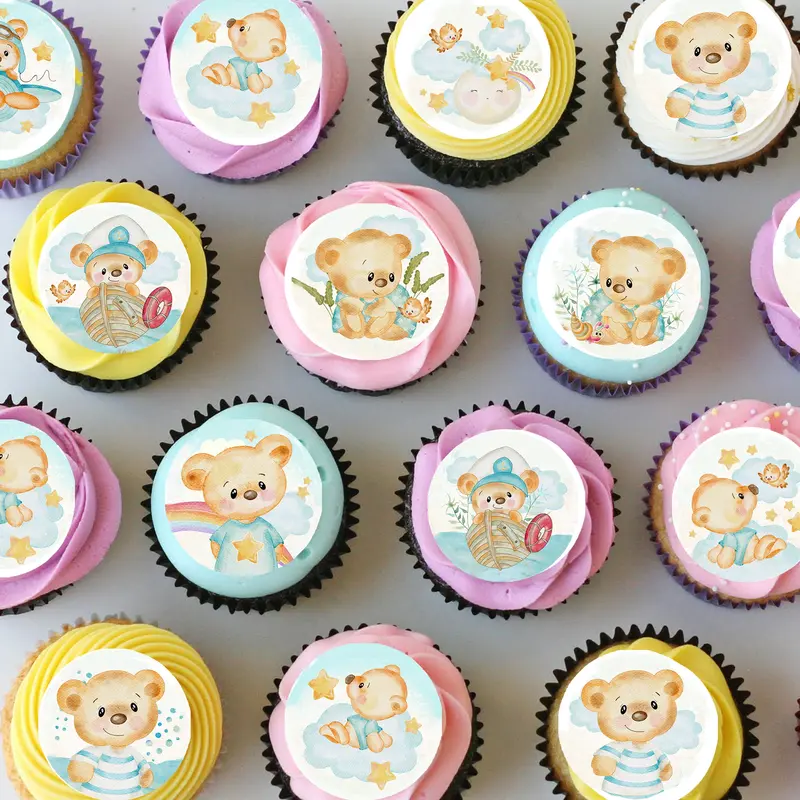 Cute Teddy Bears Pre-Cut Mini Edible Cupcake Or Cookie Toppers 1