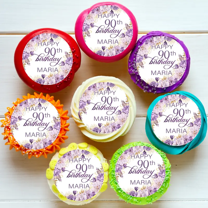 Floral Birthday Pre-Cut Edible Cupcake Or Cookie Toppers 1