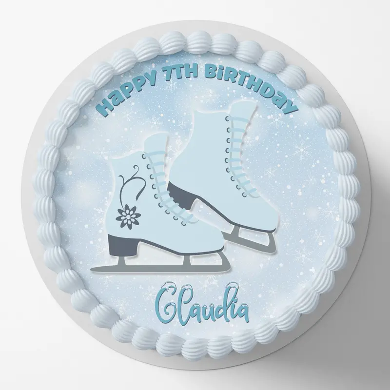 Ice Skating Pre-Cut Round Edible Cake Topper 1