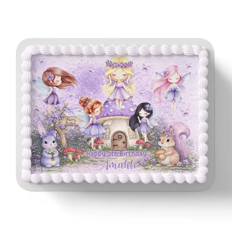 Purple Fairies Birthday Personalised Edible Cake Topper 1