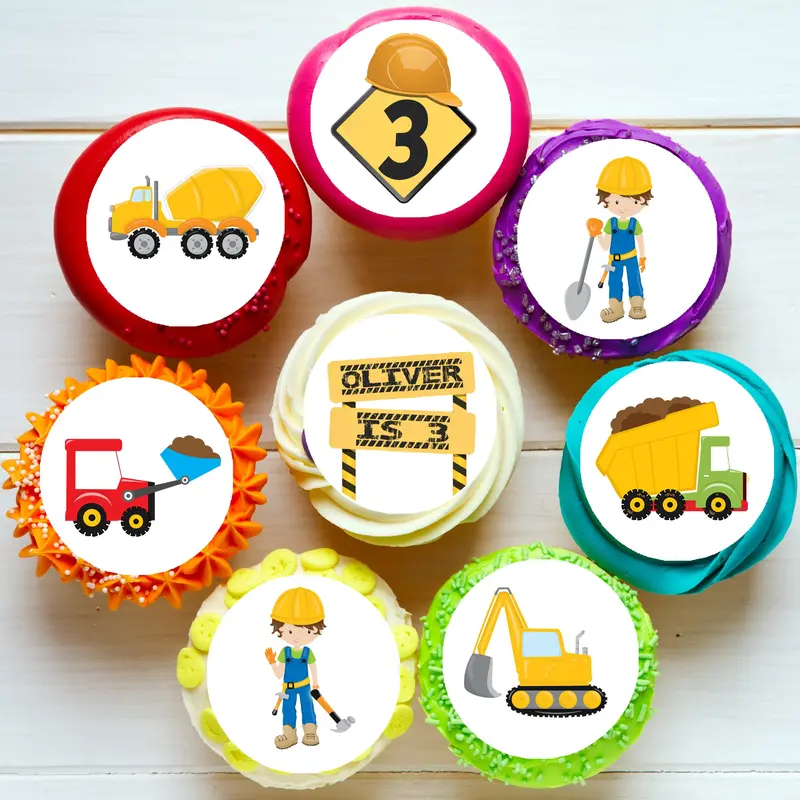 Under Construction Pre-Cut Edible Cupcake Or Cookie Toppers 1