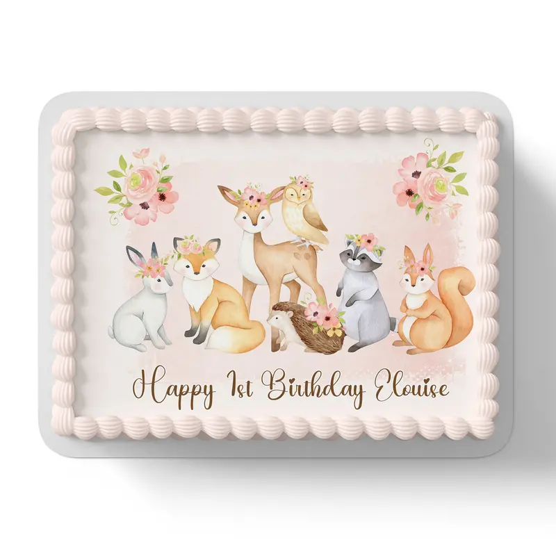 Woodland Forest Animals Personalised Edible Cake Topper 1